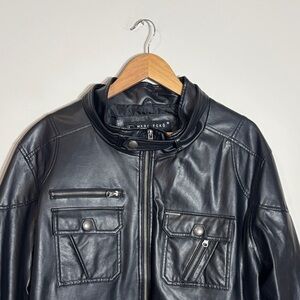 Marc Ecko Cut & Sew Black Leather Moto Jacket XXL